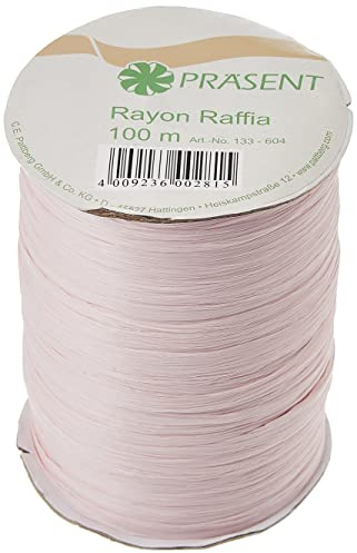 PRÄSENT Rayon Raffia Bastband Hellrosa, 100 m Dekoband zum Einpacken von Geschenken, Verzieren & Basteln festlicher Dekos, Schleifenband für besondere Anlässe