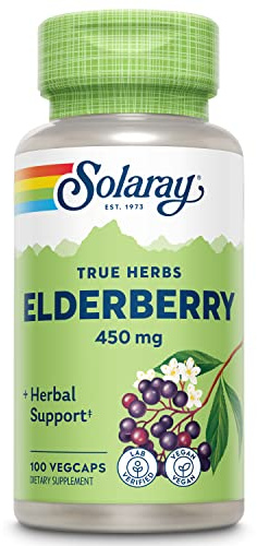SOLARAY Elderberry Capsules 450mg - Herbal Supplements for Wellness Support - with Sambucus Elderberries Berry and Flower - Non-GMO, Vegan, Gluten Free, Lab Verified, 60-Day Guarantee - 100 Servings