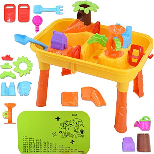 deAO Sand Wassertisch Sandspielzeug Kinder und Spieltisch 2 in1, inkl Spieltischmatte, Eimer, Schaufel, Wasserrad Sandkasten Spielzeug für Garden Beach Indoor Unisex
