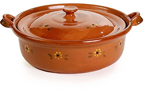 Ancient Cookware, Mexican Clay Flat Cazuela Pot, Medium, 4 Quarts