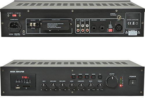 Loops 100V 240W 4 Zone Mixer Amplifier–8Ohm Speaker Splitter–Rack Mount USB FM Tuner