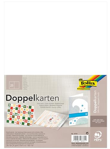 folia 8761 - Briefkarten weiß, DIN A5, doppelt hoch 25 Stück - Doppelkarten zum kreativen Gestalten von Einladungen, Glückwunschkarten