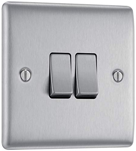 BG Electrical NBS42-01 Interruttore a doppia luce, acciaio spazzolato, a 2 vie, 16AX