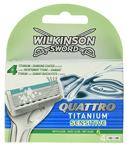 Wilkinson Sword Quattro Titanium Sensitive Rasierklingen Klingen, für Herren Rasierer, 4 St
