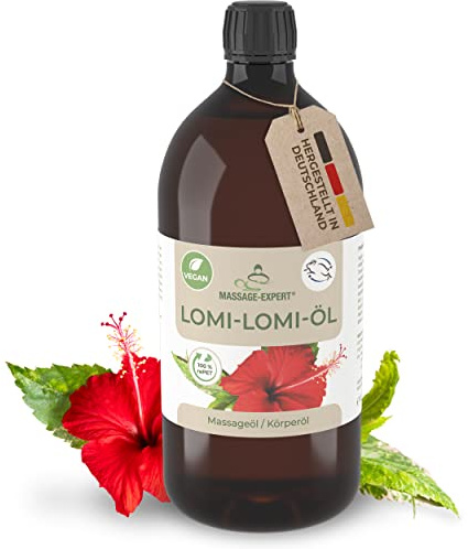 MASSAGE-EXPERT Lomi-Lomi-Massageöl – für die traditionelle Lomi-Lomi-Nui Massage, Ölmischung für hohe Gleiteigenschaften und natürliche Hautpflege (1 Liter rePET-Flasche mit Spritzeinsatz)