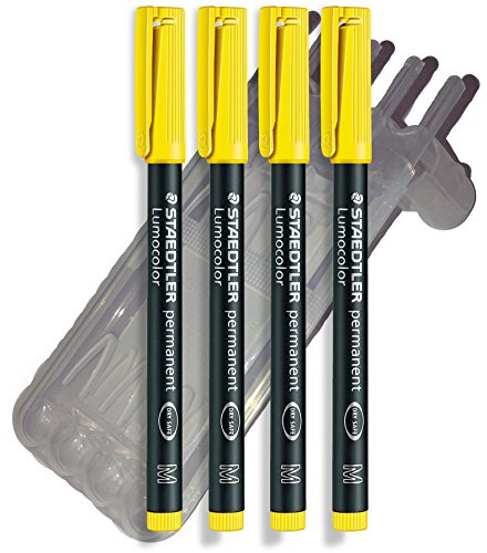 Staedtler Feinschreiber Universalstift Folienstift | Lumocolor permanent, Staedtler Box (4er Pack F Spitze, Gelb)