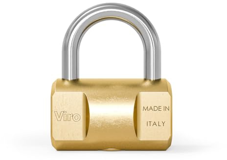 Viro | Lucchetto Antiscasso, Cilindrico, Base 30 mm in Ottone Massiccio, Arco in Acciaio, Chiusura a Scatto, 2 Chiavi in Dotazione