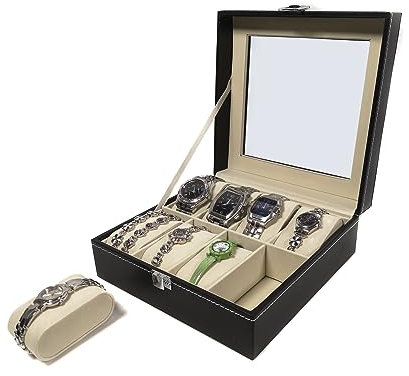 Yudu Uhrenbox Uhrenkoffer Schmuckkoffer mit Glasdeckel für 8 Uhren Armband