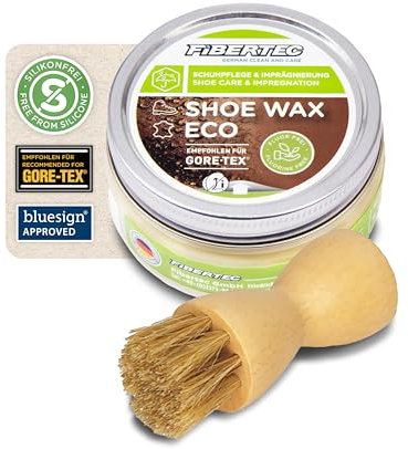 FIBERTEC Shoe Wax Eco Schuhwachs für Leder farblos 100ml & Auftragsbürste - Hochwirksame Lederpflege aus Bienen- und Carnaubawachs