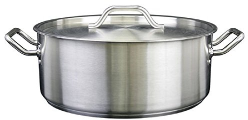 Thunder Group SLSBP015, 15 Quart Stainless Steel Brazier with Cover, Commercial Braising Pan with Lid, Professional Braiser