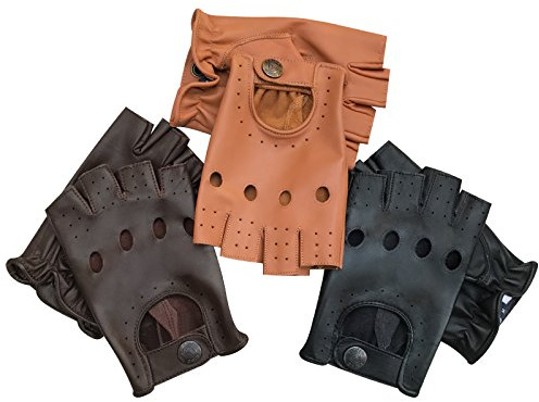 Men's Top Class Soft Leather Half Finger Driving Gloves Motorbike Bus Driver Finger less 313