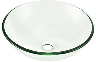 [neu.haus] Glass Wash Basin Sink round - Countertop Basin Worktop (42x42cm) transparent - Surface Mounted