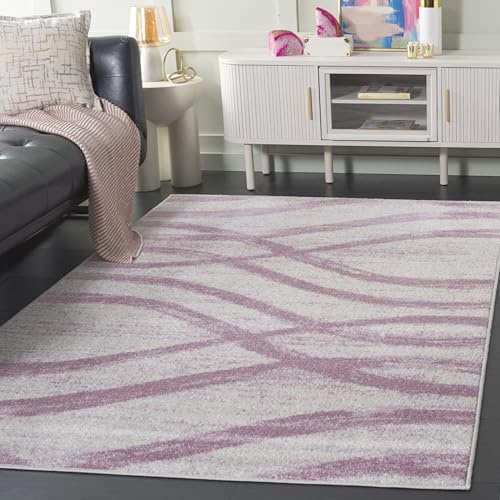 SAFAVIEH Distressed Teppich für Wohnzimmer, Esszimmer, Schlafzimmer - Adirondack Collection, Kurzer Flor, Creme und Lila, 155 X 229 cm