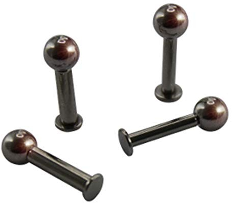Treuheld® | 2,5 x 10 x 5 mm LABRET Piercing - SCHWARZ - 2 Größen - mit Kugel zum Schrauben - LIPPENPIERCING - Chirurgenstahl 316L Edel-Stahl nickelfrei Piercing-Stab - Intimpiercing & Zungenpiercing