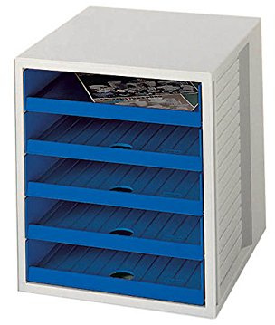 2er Bundle HAN 1401-14 Schubladenbox SCHRANK-SET; Innovatives; attraktives Design mit 5 offenen Schubladen; lichtgrau-blau