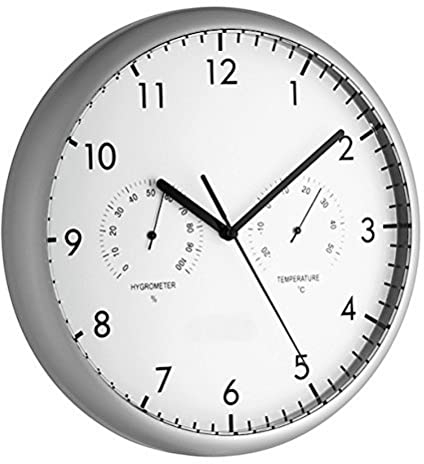 Ziel Orologio analogico da Parete con termometro e igrometro, 98.1072, quadranti Grandi e lancetta dei Secondi, Clima Interno Sano, Quarzo, Argento, (L) 265 x (B) 45 x (H) 265 mm