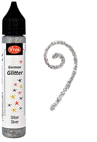 Viva Decor®️ German Glitter (Silber, 28 ml) Glitter Glue - farbige Glitzer Stifte in transparenter Effekt Paste - Bastel Glitzer Stift - window color glitter pen - Glitzerstifte Kinder
