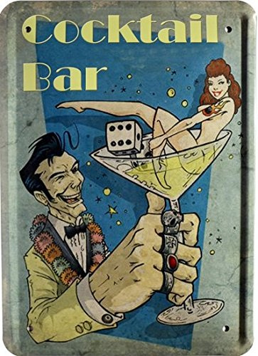 WOGEKA ART Retro Blechschild - Cocktail Bar - witziger Spruch als Geschenk-Idee zum Geburtstag Weihnachten zur Dekoration 15x21 cm Vintage-Design aus Metall MJ 176