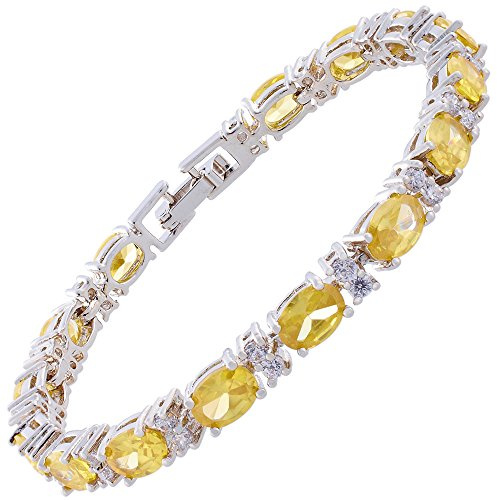 RIZILIA Oval Mehrfarbig CZ 18K Weißgold vergoldet Tennisarmband Damen | Bunt Geburtsstein Armband, 7x5mm Ovalschliff Zirkonia, 16,5/18/19 cm, Edelstein Schmuck zum Stapeln & Hochzeit