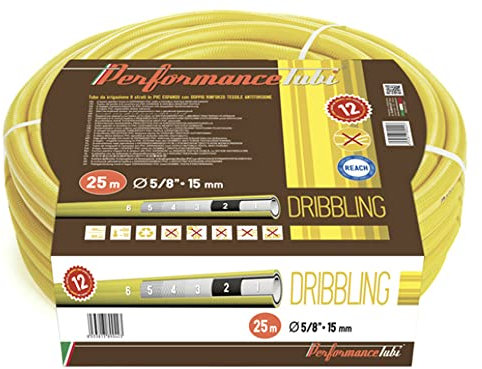 Almaplast S.R.L. Tubo da Giardino a 6 Strati in PVC Espanso con Doppio Rinforzo Tessile 25 Metri - Modello Dribbling