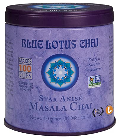 Blue Lotus Chai - Star Anise Masala Chai - Makes 100 Cups - 3 Ounce Masala Spiced Chai Powder with Organic Spices - Instant Indian Tea No Steeping - No Gluten