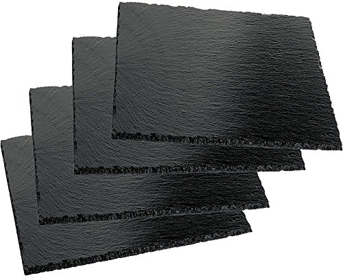 APS Platos de pizarra natural, cuadrados, 4 pulgadas, 4 unidades, color negro 41585-10