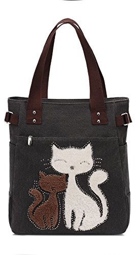 KAUKKO Canvas Handtaschen Niedliche Katzen Shopper Schultertasche Frauen Ideal Geschenk für Mädchen, Damen, Katzen Liebhaber