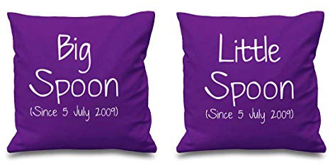 60 Second Makeover Limited Personalised Big Spoon Little Spoon Purple Cushion Covers 16 x 16 Couples Cushions Valentines Wedding Anniversary Bedr