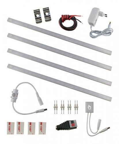 VBLED® Universal LED Lichtleisten PRO 4er-Set inkl. Aluprofil & Zubehör, dimmbar, IP20-4 x 50cm Unterbauleuchte, Unterbauleiste, Lichtband, Streifen, Strip)