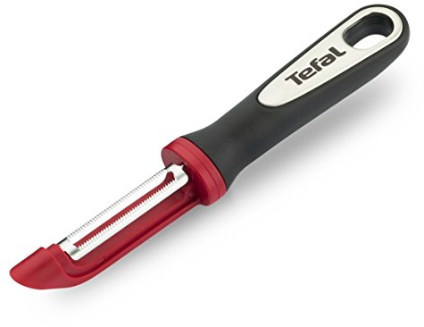 Tefal k2074014 Ingenio – Pelador de Pieles Flexibles con Hoja Curvada y Dentada de Acero Inoxidable, utensilio de Cocina, Color Negro y Rojo, sin Bisfenol A