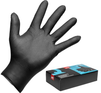 APP Quartz Q-GRIP Gants jetables en nitrile ultra épais 8 mil | Texture diamant antidérapante | Sans poudre, manchette roulée | Haute protection chimique, mécanique | Pour atelier | Taille L | 50pcs