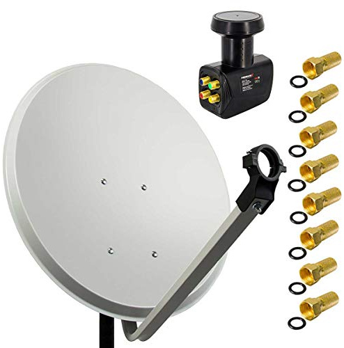 Premium X Satelliten-Komplettanlage 80cm Satellitenschüssel Aluminium Hellgrau Satellitenantenne Quad LNB F-Stecker SAT 4 Teilnehmer