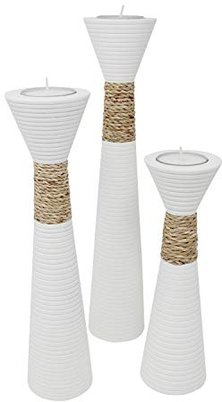 Trendy Wood & Light TEELICHT Trippel blanc en bois de manguier