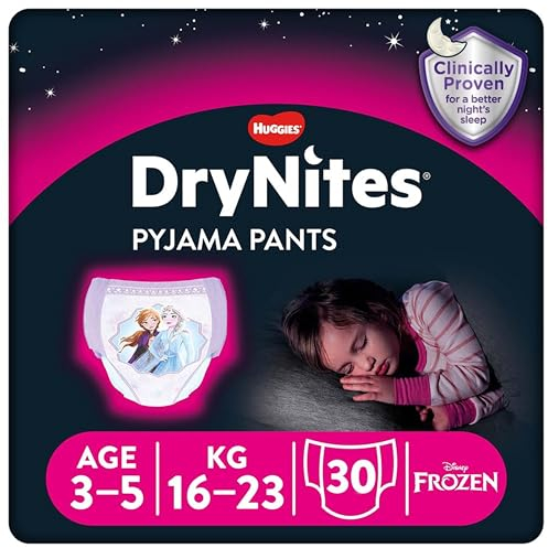 HUGGIES DryNites Girl hochabsorbierende Nachtwindeln für Mädchen 3-5 Jahre 3er Pack (3 x 10 Stück), bed wetting underwear