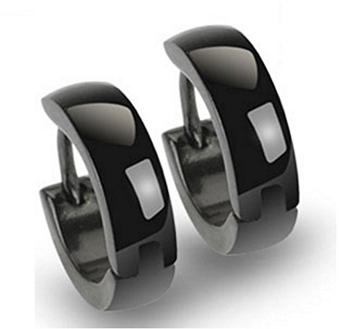 Bungsa schwarze Edelstahl Creolen klassisch 1 Paar für Damen Chirurgenstahl (Ohrstecker Ohrringe Ohrhänger Creolen Ohrschmuck Ohrklemmen Damen Frauen Herren Mode)