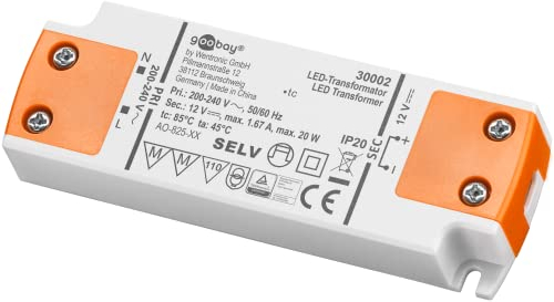 goobay 30002 Transformator 230V (AC) auf 12V (DC) für 0,5 bis 20 Watt LED-Lampen, Kunststoff, E10, W, Weiß/Orange