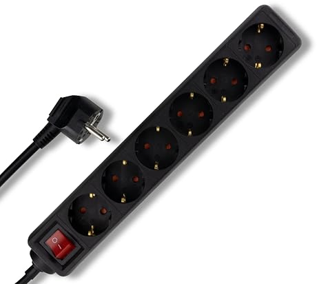REV Stecldosenleiste - 6,Fach, beleuchteter Schalter, 1,4m, 3500W, schwarz