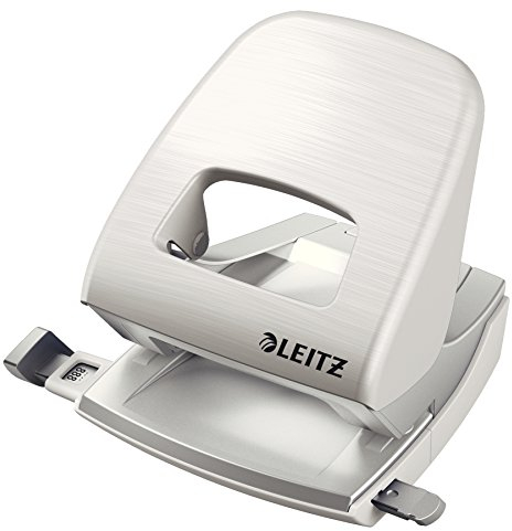 Leitz Büro Locher aus Metall, Für 30 Blatt, Anschlagschiene mit Formatangaben, Ergonomisches Design, Arktik weiß, Style Serie, 50066004