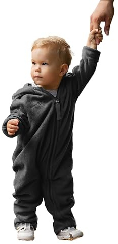 Hoppediz Baby Overall Fleece, anthrazit 68-74 | Wärmender Overall mit extra langen Beinen, Umschlagbündchen an Händen und Füßen, ideal für Babytrage und Tragetuch