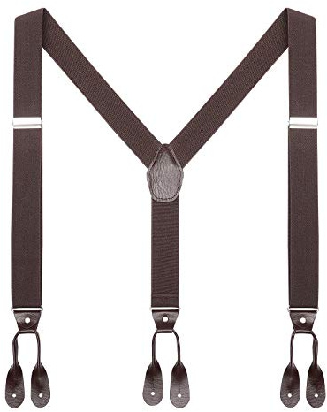 AWAYTR Mens Brown Button End Suspenders - Adjustable Elastic Y Shape Tuxedo Suspender (Coffee)