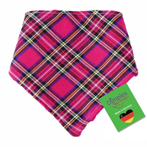 Dimples Hundehalstuch - Schottenkaro pink rosa - Halstuch, Bandana, Dreieckstuch für kleine mittlere und Grosse Hunde Welpen und Katzen - Tier Besitzer Geschenk - Handgemachtes Accessoire 35cm