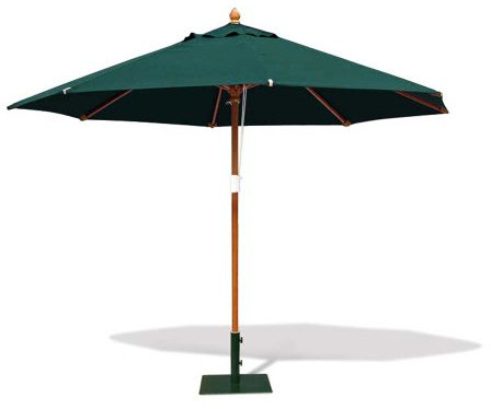 Jati Umbra 3.5m Wooden Garden Parasol with Cover (Green) - Octagonal, Double-Pulley, 2-Part Pole