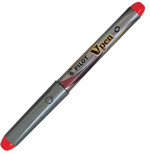 Pilot VPen Disposable Fountain Pen Silver Barrel 0.58 mm Tip - Red Ink (Pack of 6) Supplied Loose
