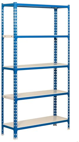SimonRack Schwerlastregal, Lagerregal, 200x100x50 cm, Metallregal, Kellerregal, Biegestelle 180 kg, 5 Fachböden, Blau/Weiss - Simonclick | 5 Höhen, Metallablage, Biegepunkt 180 kg, Korrosionsschutzlackierung, Klicksystem-Montage, Blau/Weiss