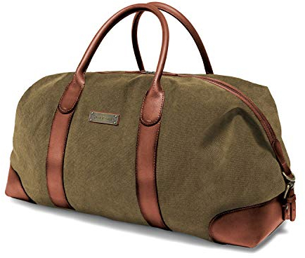 DRAKENSBERG Canvas Leder Weekender 'David' (60cm) große Reisetasche Herren Damen, wasserabweisend, erweiterbar | 60L, Oliv-Grün, DR00126