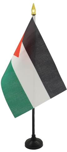 AZ FLAG - Palestine Table Flag 4'' x 6'' - Palestinian Mini Desk Flag 100% Polyester 15 x 10 cm - Office Mini Banner with 10'' Pole - Golden Spear