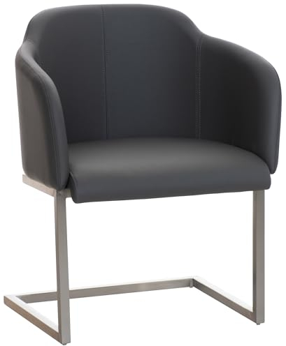 CLP Edelstahl Freischwinger-Stuhl Magnus mit Kunstlederbezug, Besucherstuhl mit Armlehne, Konferenzstuhl gepolstert, Farbe:grau