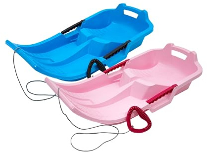 KHW Minibob Spar-Set | Iceblue + Rosa | Rodel Schlitten aus Kunststoff | robust & frostbeständig | leicht & wendig | mit Brems- & Lenkfunktion | Made in Germany | TÜV-geprüft | 80×40×20 cm