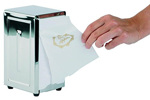 APS 11720 Serviettenhalter, für Servietten mit 1/8-Falz, 10 x 11,5 cm, Höhe 18,5 cm, Edelstahl, hochglanzpoliert, mit rutschenfesten Gummifüßen