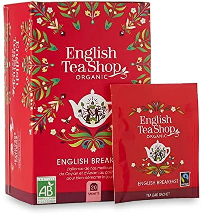 English Tea Shop English Breakfast Fairtrade Organic / Ceylon Black Tea Desayuno Inglés Orgánico y de Comercio Justo Premiata Tea Collection Mano Escogida por Sri Lanka - 1 x 20 sobres (40 gramos)